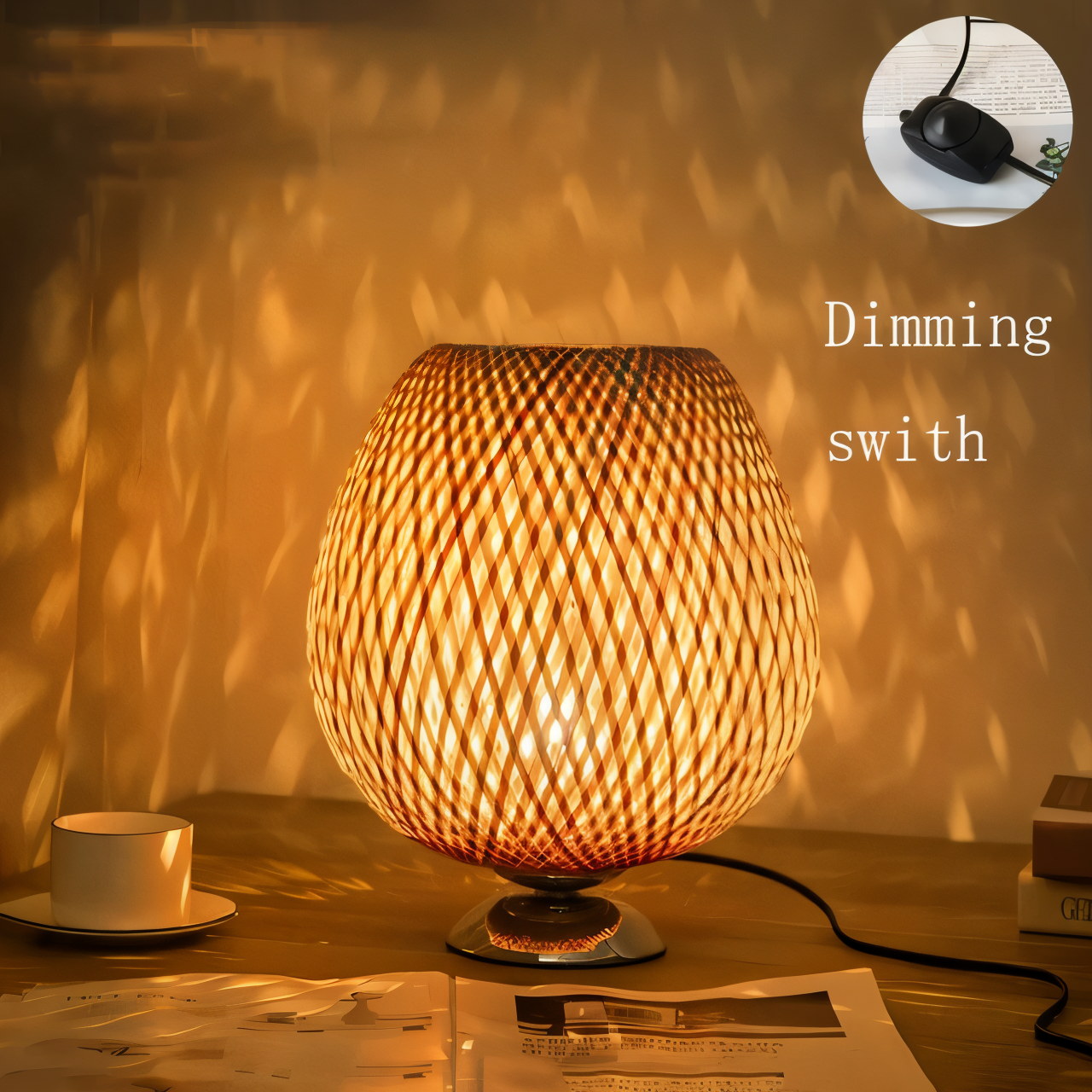 Skorter | NatureHue – Vintage Bamboo Table Lamp – Creative Woven Rattan Desk Light
