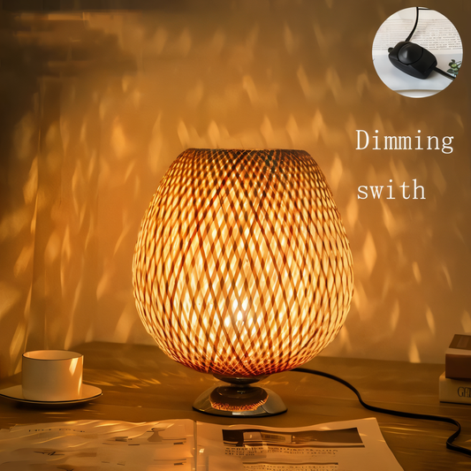 Skorter | NatureHue – Vintage Bamboo Table Lamp – Creative Woven Rattan Desk Light