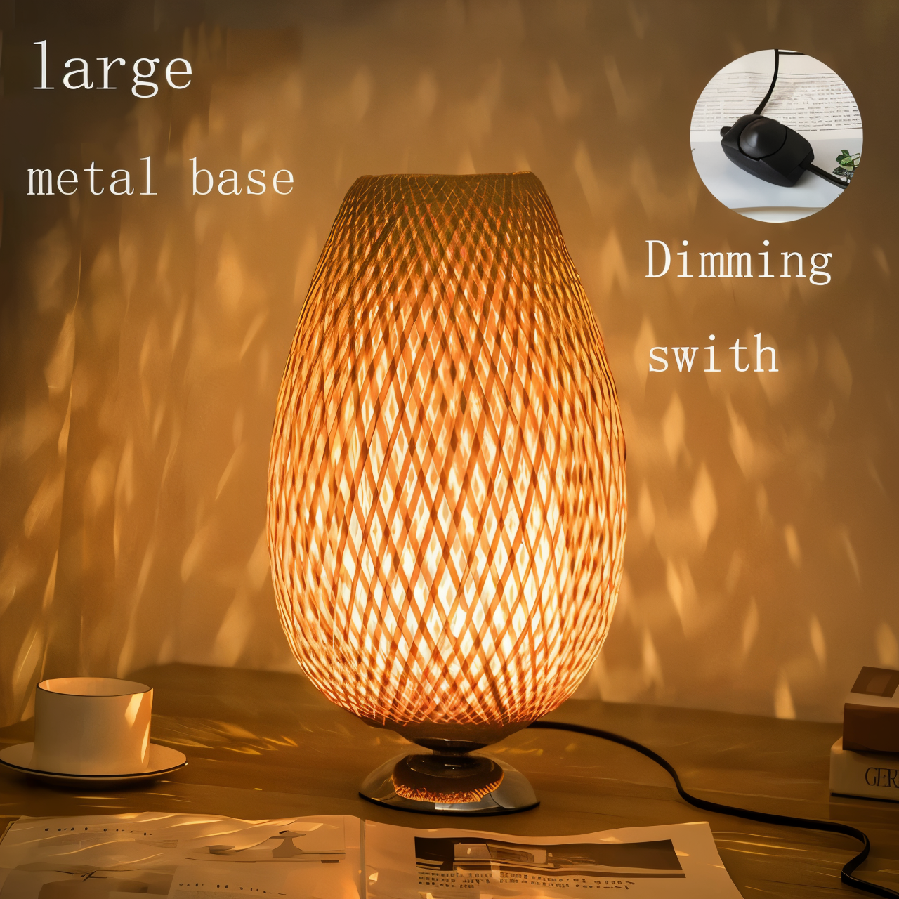 Skorter | NatureHue – Vintage Bamboo Table Lamp – Creative Woven Rattan Desk Light
