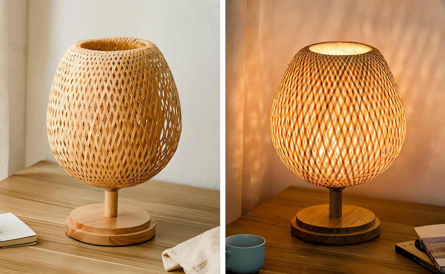 Skorter | NatureHue – Vintage Bamboo Table Lamp – Creative Woven Rattan Desk Light