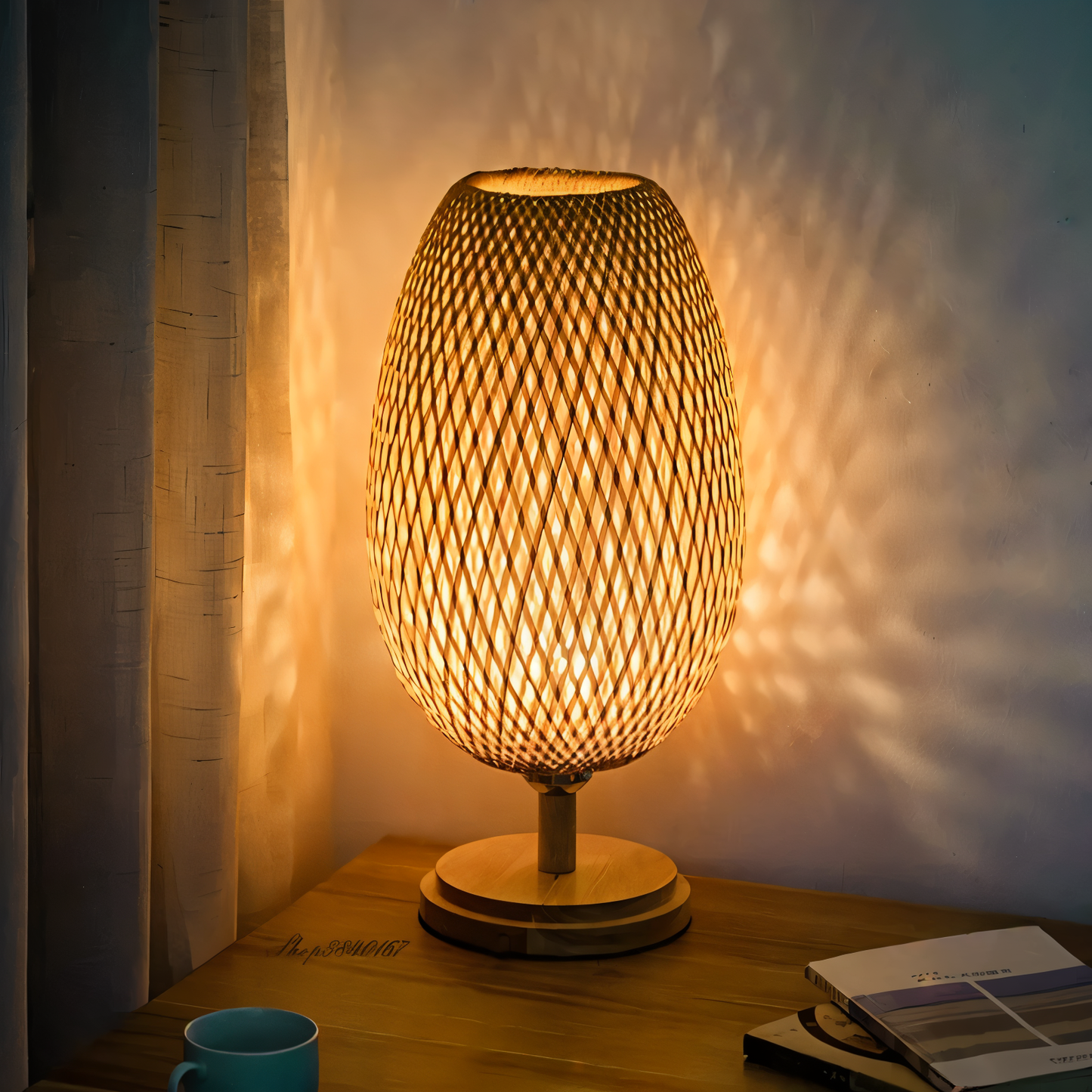 Skorter | NatureHue – Vintage Bamboo Table Lamp – Creative Woven Rattan Desk Light