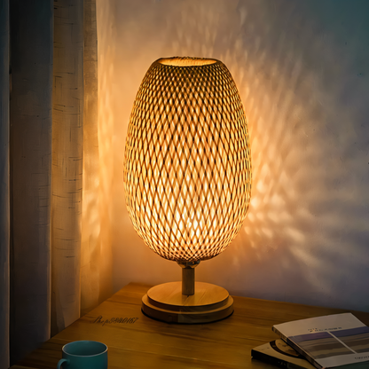 Skorter | NatureHue – Vintage Bamboo Table Lamp – Creative Woven Rattan Desk Light