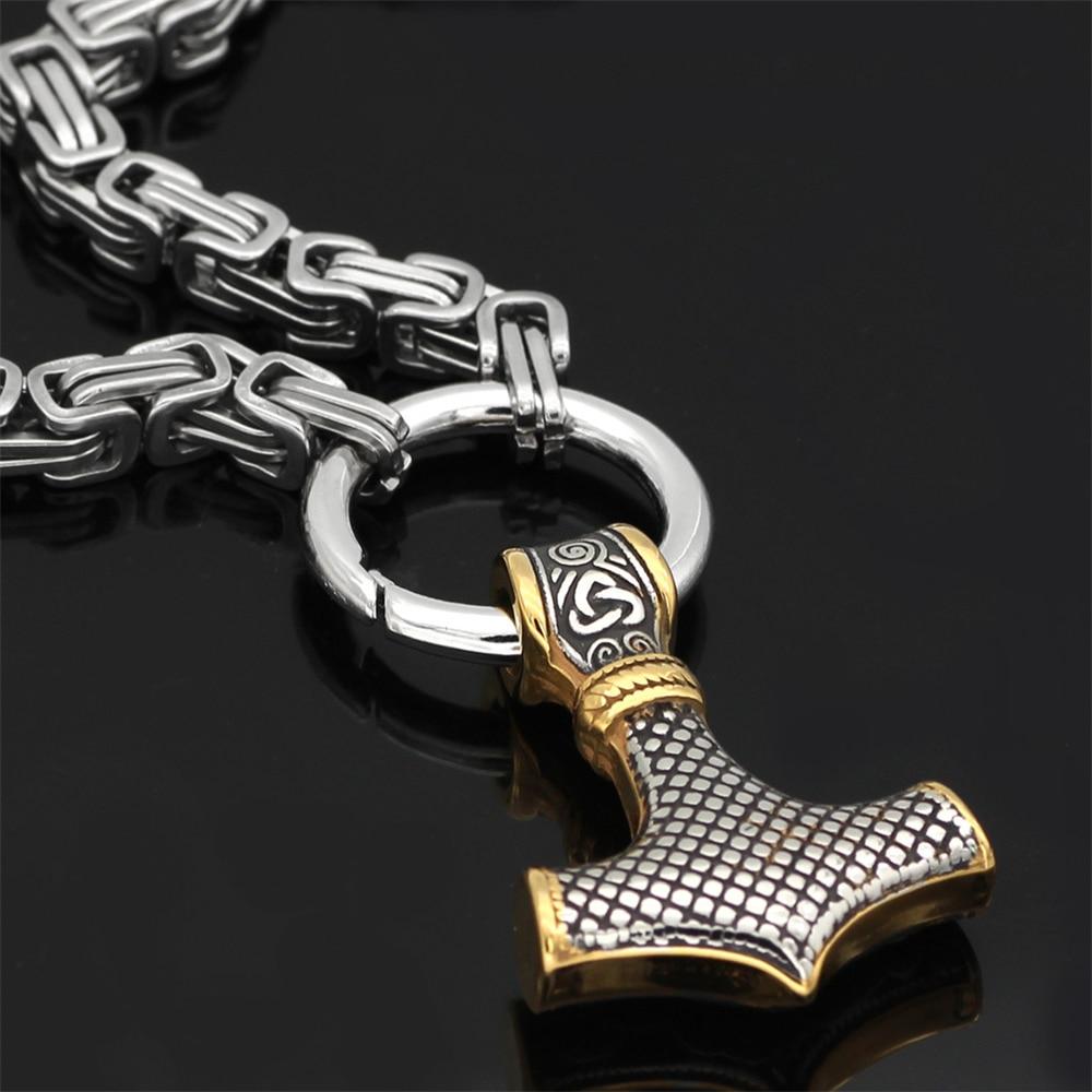 Skorter | 60–90 cm Stainless Steel Double Wolf Head & Mjolnir Survival Spirit Necklace/Bracelet