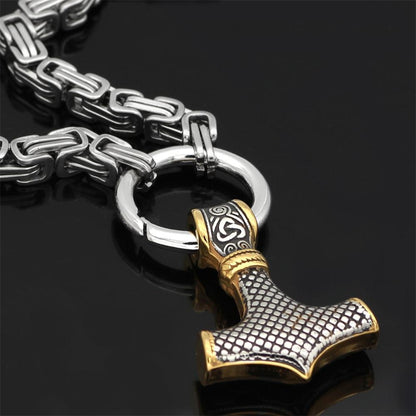 Skorter | 60–90 cm Stainless Steel Double Wolf Head & Mjolnir Survival Spirit Necklace/Bracelet