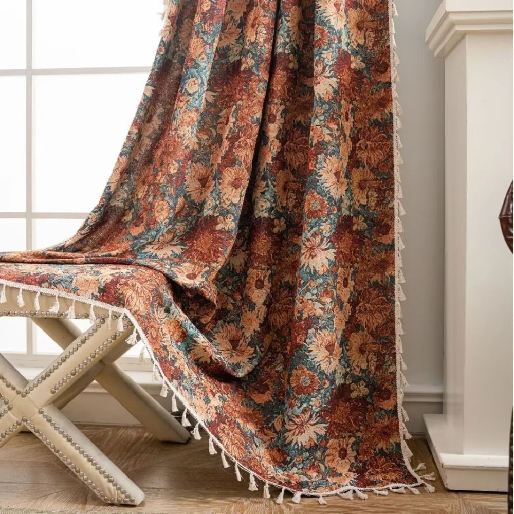 Skorter | Ditsy Floral Tassel Curtain Panel for Bedroom or Living Room