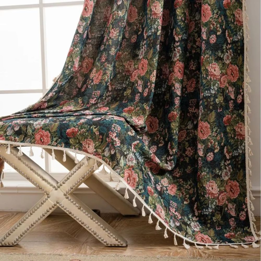 Skorter | Ditsy Floral Tassel Curtain Panel for Bedroom or Living Room