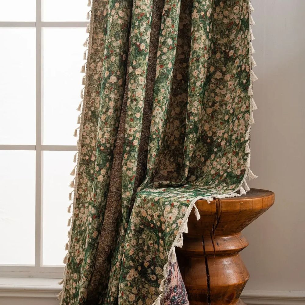Skorter | Ditsy Floral Tassel Curtain Panel for Bedroom or Living Room