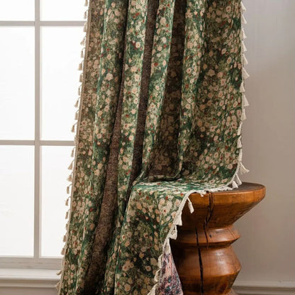 Skorter | Ditsy Floral Tassel Curtain Panel for Bedroom or Living Room
