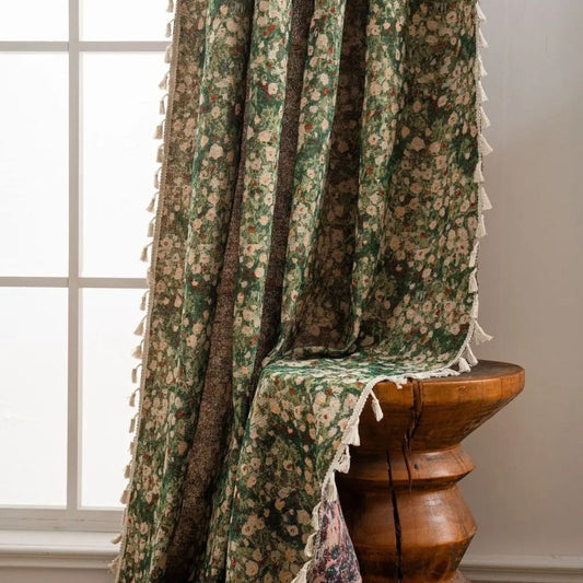 Skorter | Ditsy Floral Tassel Curtain Panel for Bedroom or Living Room