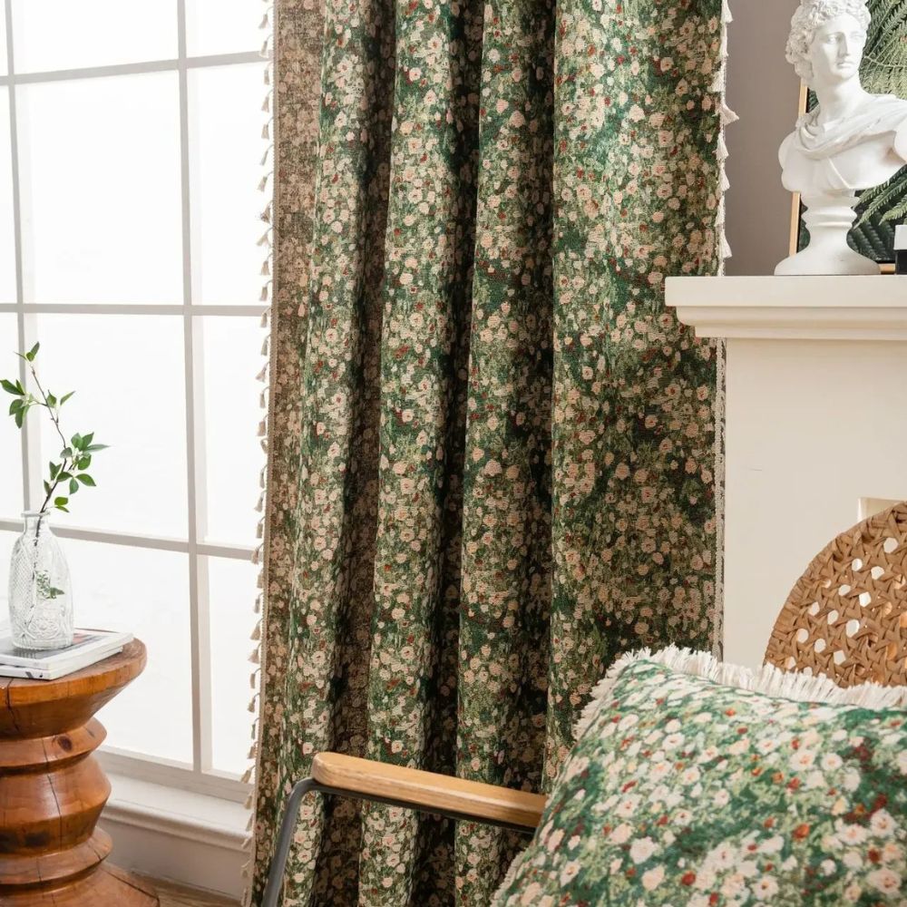Skorter | Ditsy Floral Tassel Curtain Panel for Bedroom or Living Room
