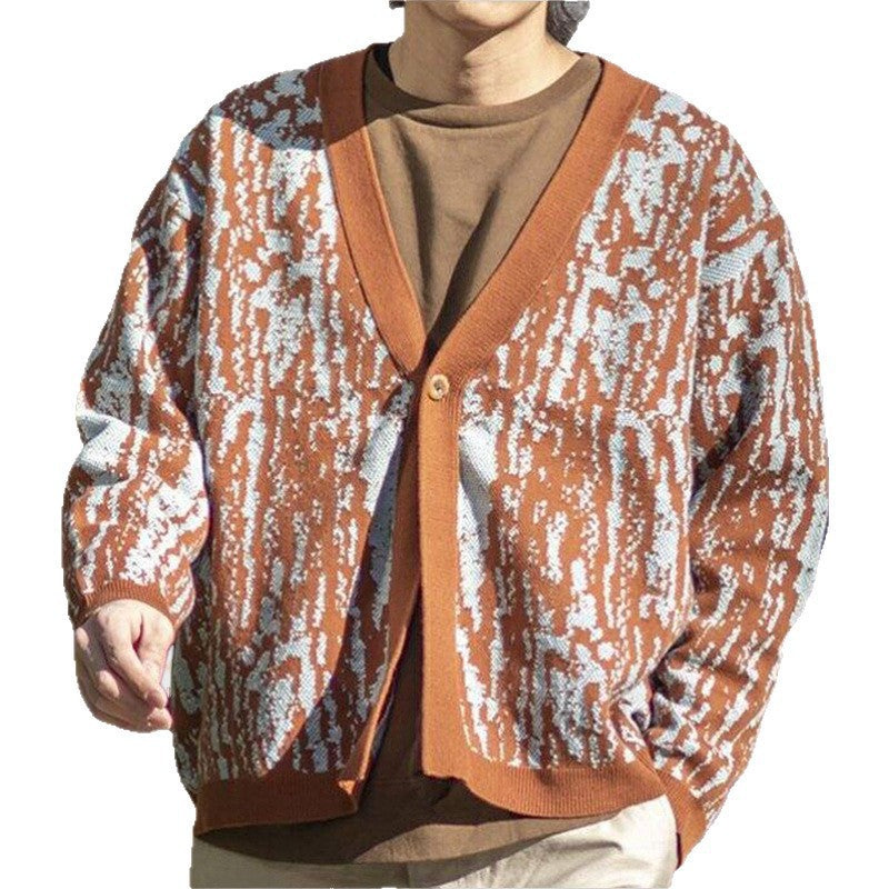 Men's stylish knit cardigan with stylish pattern and V-neck Skorter