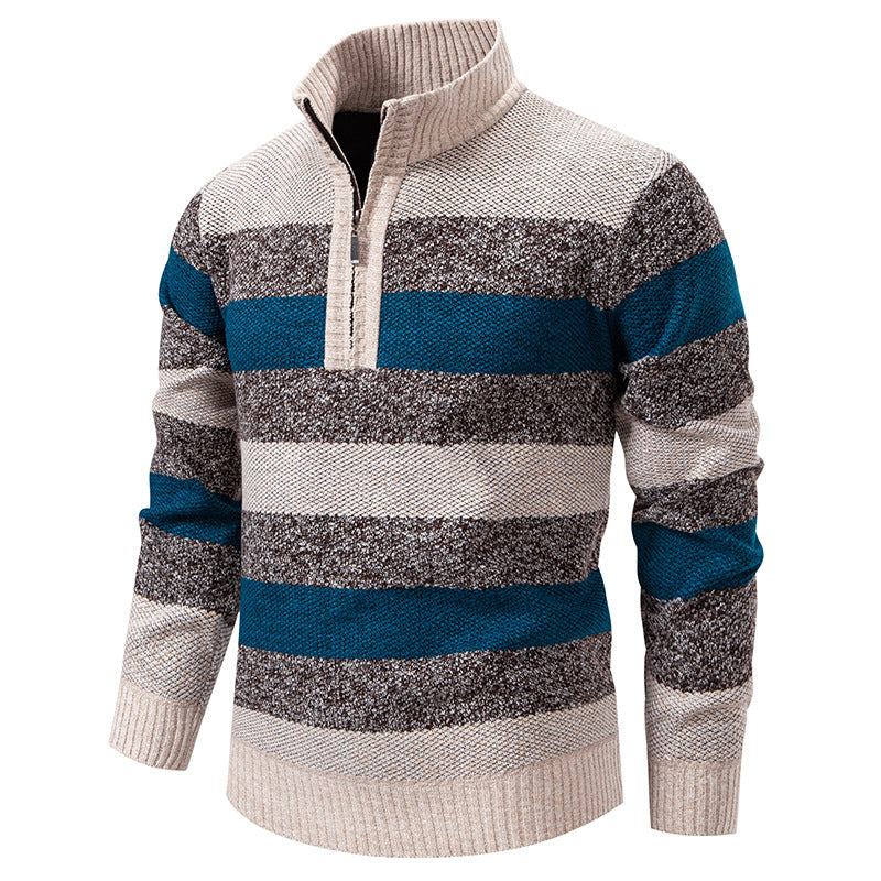 Men's stylish knit sweater with a half-high collar and contrasting stripes Skorter