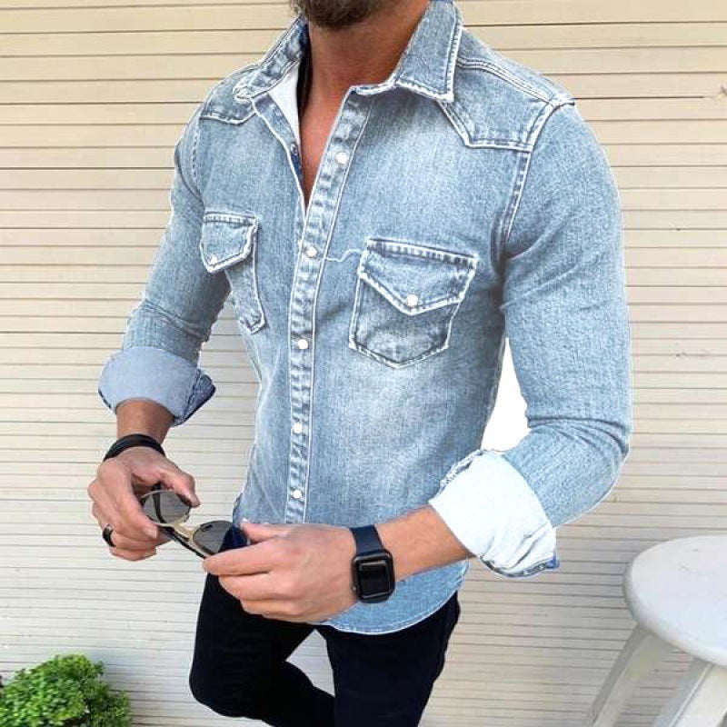 Men's Denim Shirt with Modern Cut and Practical Breast Pockets Skorter