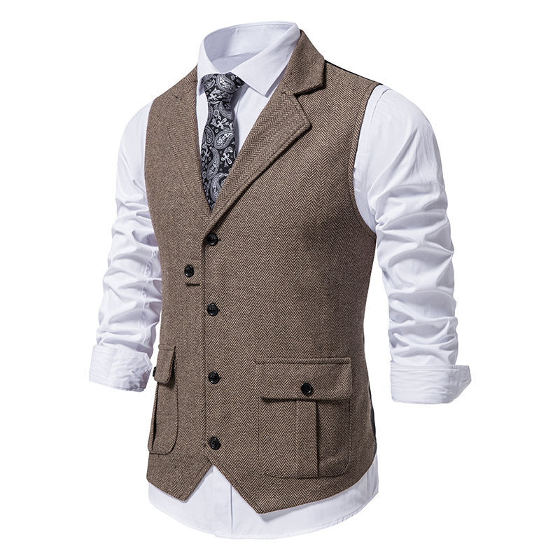 Men's suit vest in modern herringbone design with practical pockets Skorter