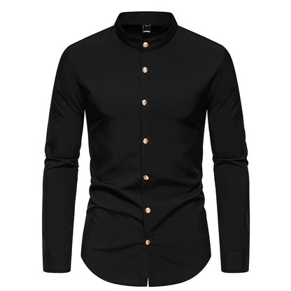 Men's long-sleeved shirt with modern standing collar and elegant button details Skorter