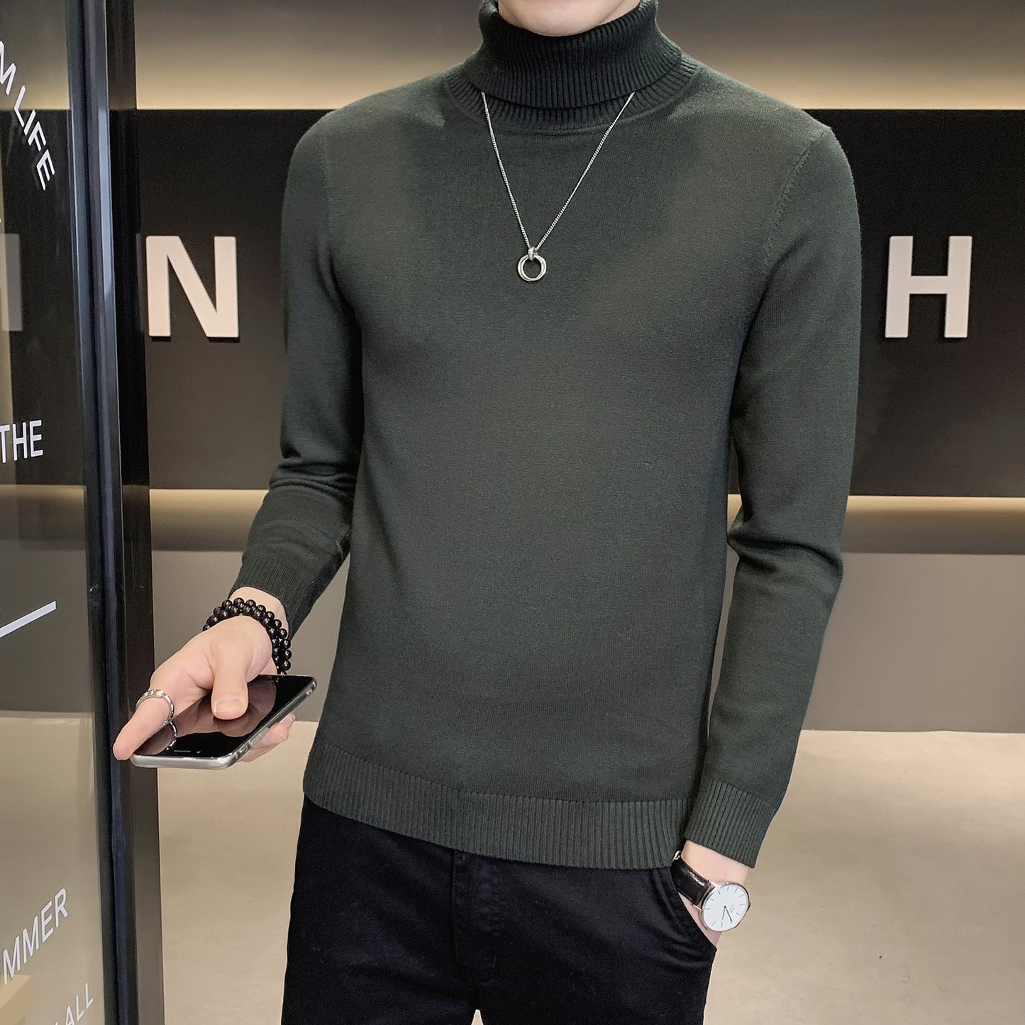 Men's sweater with high collar made of soft knitted fabric Skorter