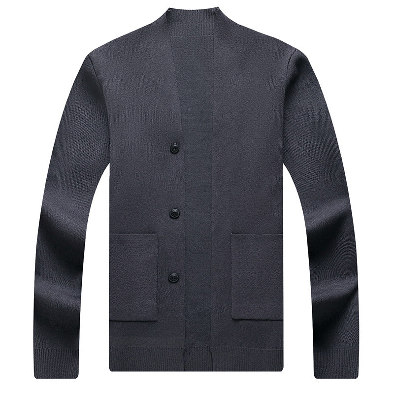 Men's Cardigan with Button Placket and Side Pockets Skorter