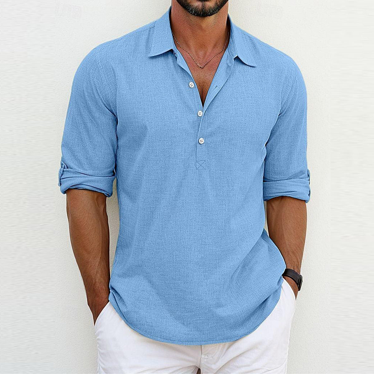 Men's stylish shirt with three-quarter sleeves and button placket Skorter