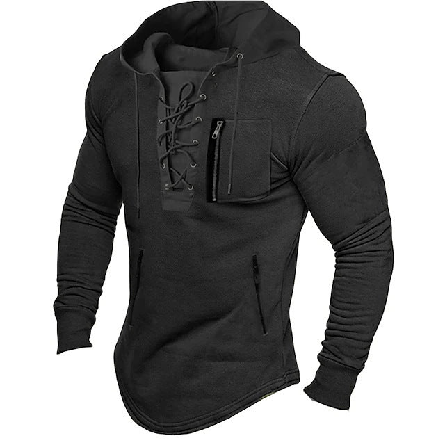 Men's stylish hoodie with unique lacing design Skorter