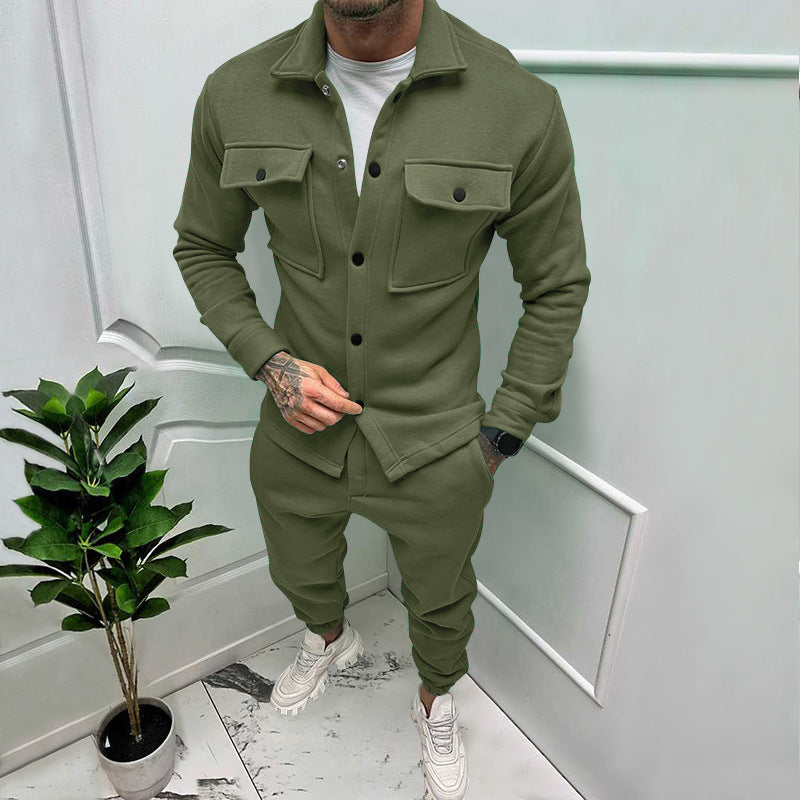 Men's stylish leisure suit set with button placket and practical pockets Skorter