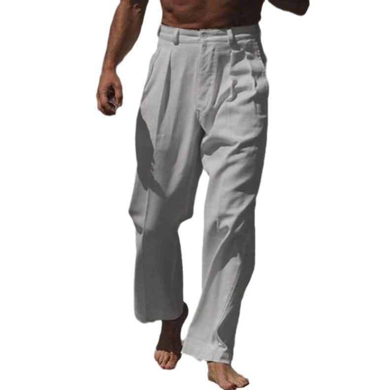 Men's elegant linen trousers with wide cut and high wearing comfort Skorter