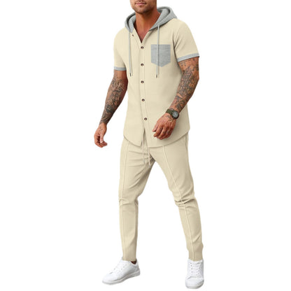 Herr sportig kortärmad outfit med huva Skorter