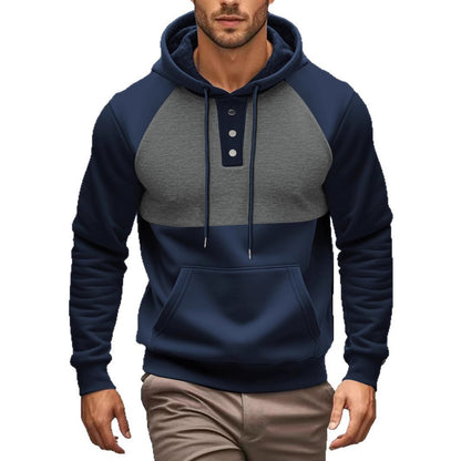 Men's stylish hoodie with contrasting color zone and practical button details Skorter