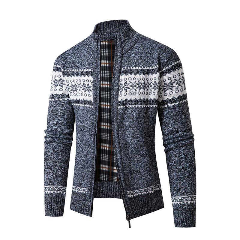 Herrkardigan med hög krage och modern dragkedja Skorter