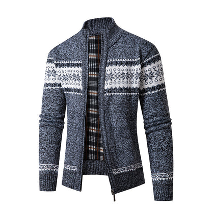 Herrkardigan med hög krage och modern dragkedja Skorter