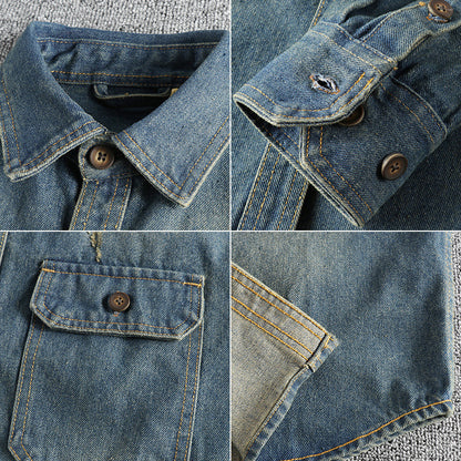 Men's denim shirt with flap pockets and vintage design Skorter