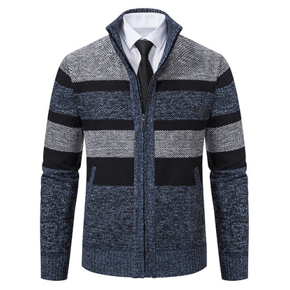 Herrkardigan med ståkrage och modernt randigt mönster Skorter