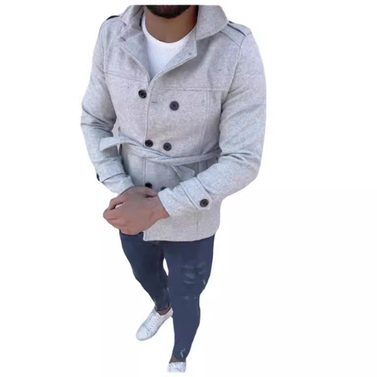 Men's stylish trench coat with double button row and adjustable belt Skorter