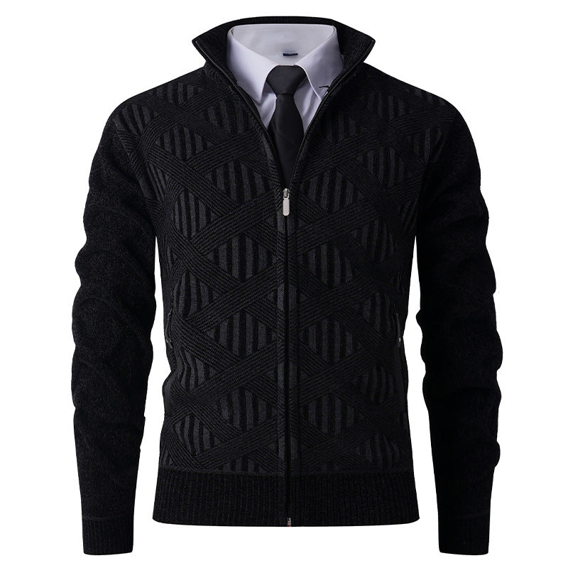 Men's cardigan with textured pattern and high collar Skorter