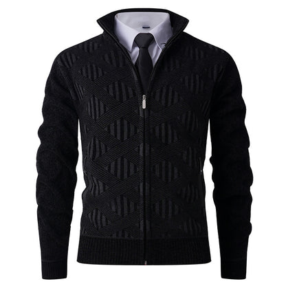 Men's cardigan with textured pattern and high collar Skorter