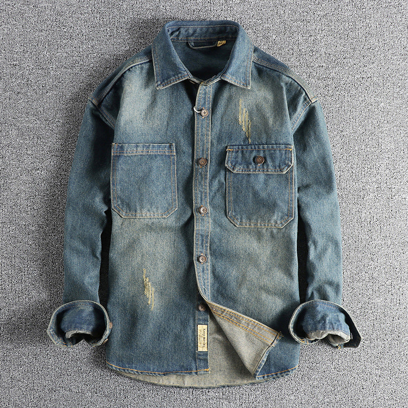 Men's denim shirt with flap pockets and vintage design Skorter