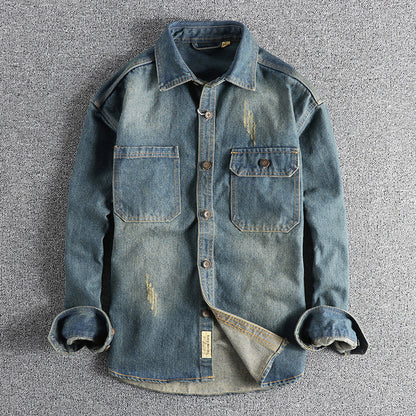 Men's denim shirt with flap pockets and vintage design Skorter