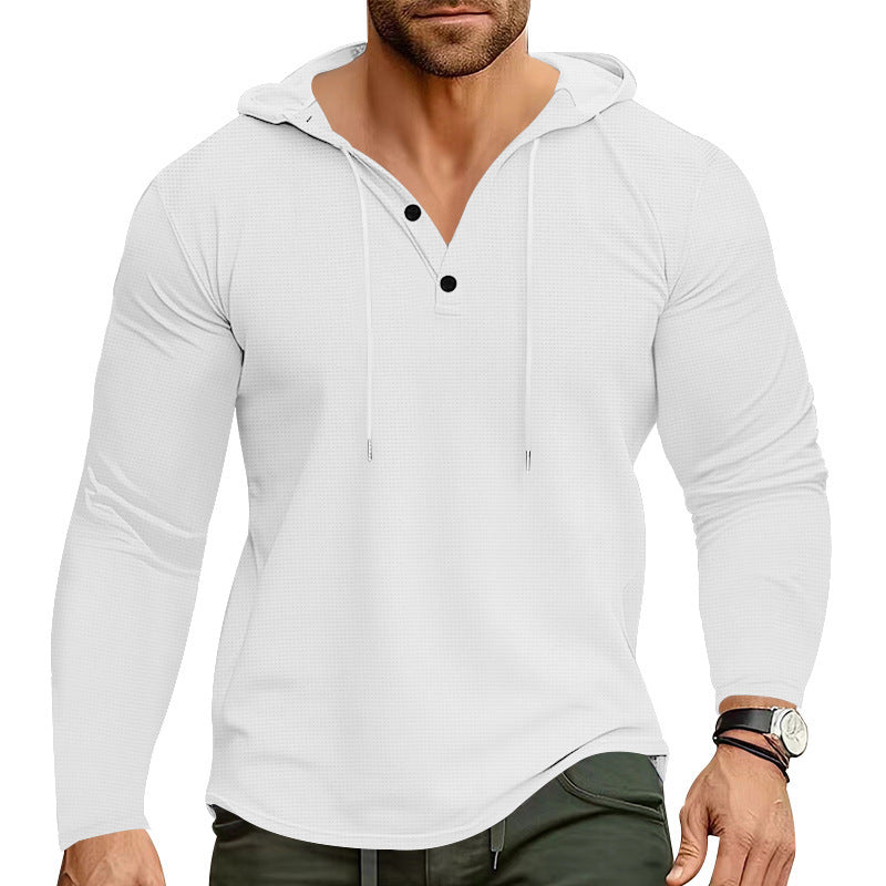 Men's stylish hoodie shirt with textured design and fashionable button details Skorter