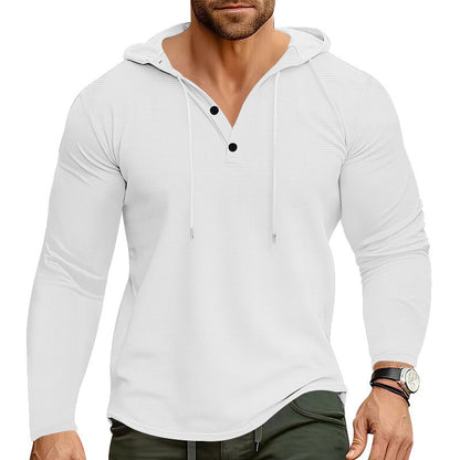 Men's stylish hoodie shirt with textured design and fashionable button details Skorter