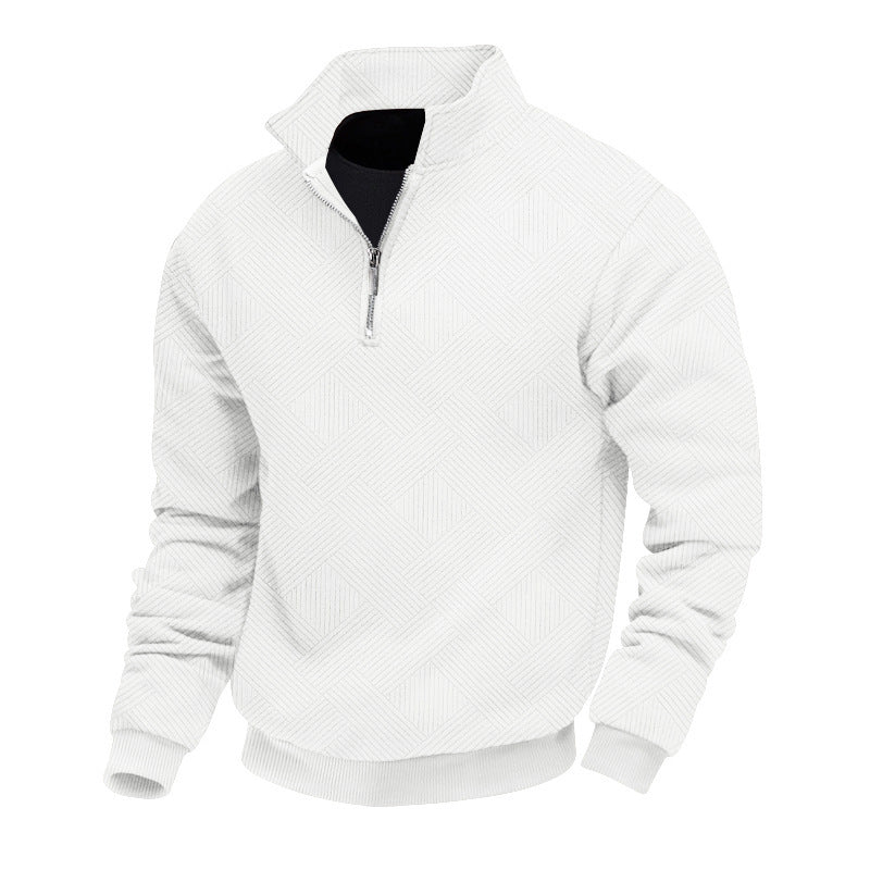 Men's sporty pullover with standing collar and attractive textured pattern Skorter