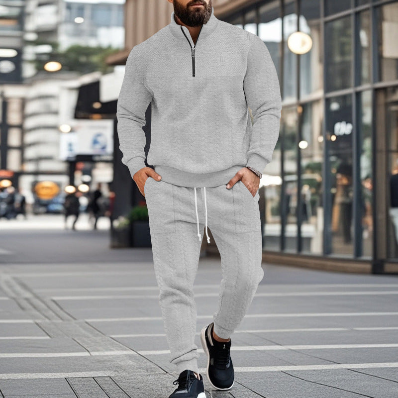 Men's sporty knit suit with stand-up collar and zipper Skorter