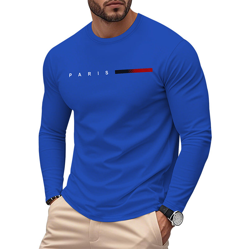 Men's Long Sleeve T-Shirt with Modern Paris Print and Elastic Hem Skorter
