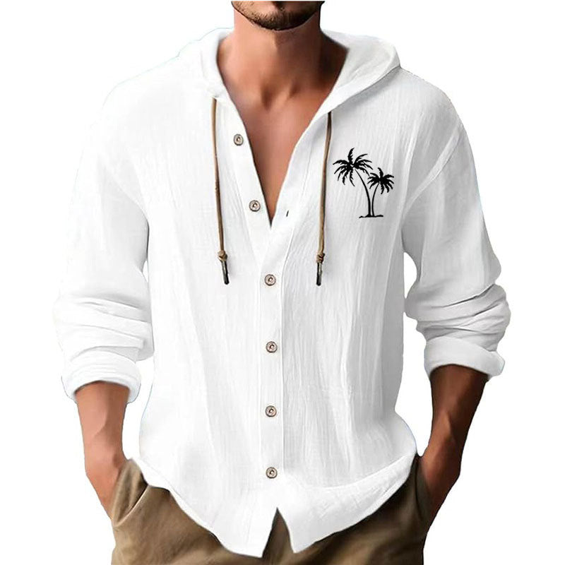 Men's casual hoodie shirt with decorative palm print and button placket Skorter