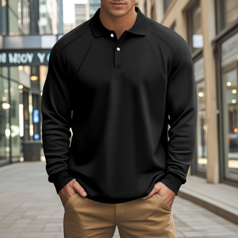 Men's Sporty Long Sleeve Polo Shirt with Modern Structured Design and Comfortable Cuffs Skorter