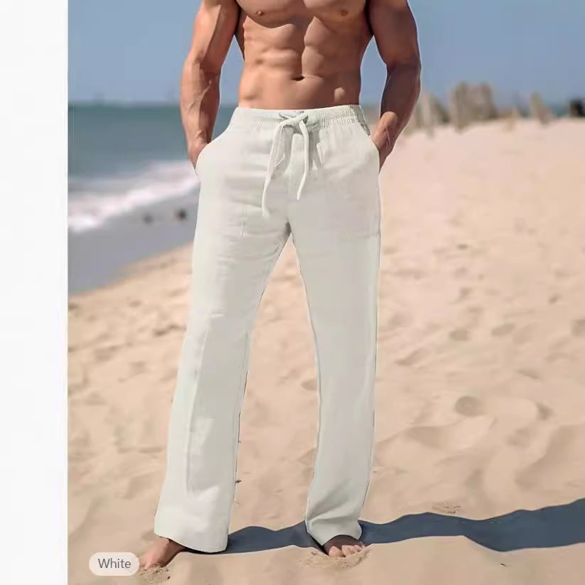 Luftiga sommarbyxor för män i lätt linnetyg med justerbar dragsko.