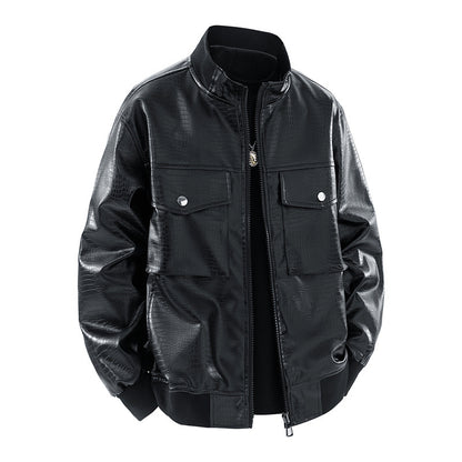 Men's Biker Jacket Made Of Faux Leather with Crocodile Embossing Skorter