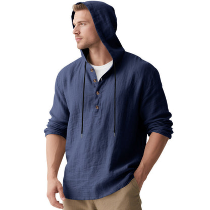 Men's casual hoodie shirt with button placket and breathable cotton blend Skorter