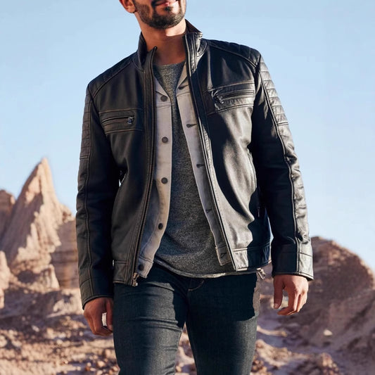 Herrbikerjacka med funktionella fickor och unik quiltad Skorter