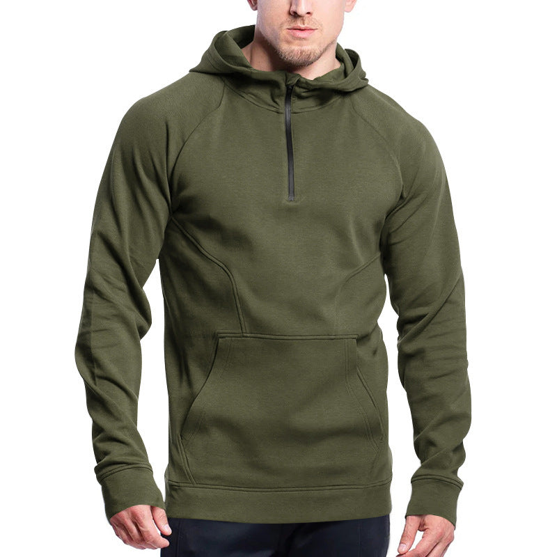 Men's Sporty Hoodie with Half Zipper and Practical Kangaroo Pocket Skorter