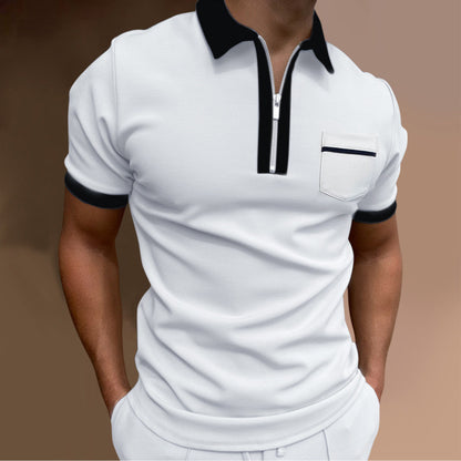 Men's sporty short-sleeve polo shirt with zipper and chest pocket Skorter