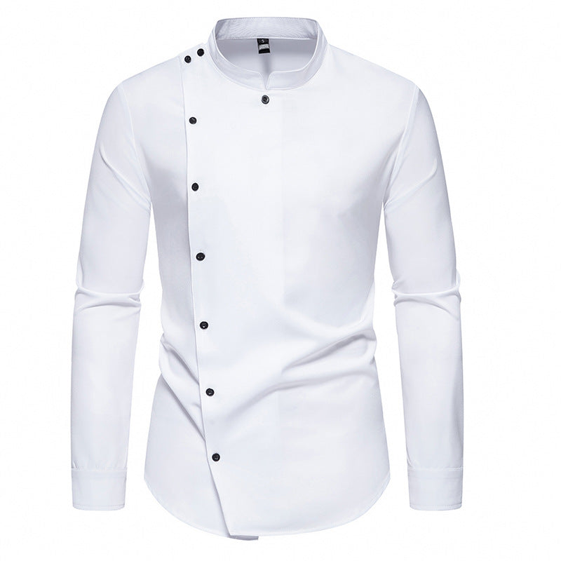 Men's long sleeve shirt with modern button design and stand-up collar Skorter